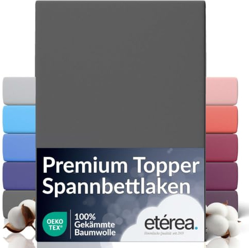 etérea extra Jersey Topper Påslakan 140x200cm - 160x220 Oekotex Made in Green - 100% bomull, överdragslakan i jersey upp till 10 cm högt - lakan 140x200-160x220 cm Antracit