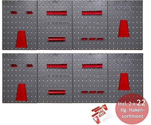 Kreher Spar-Set aus 2 XXL Werkzeug Lochwand, 8 Lochbleche 40 x 60 cm mit Haken Sortiment 44 Teile aus Metall