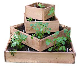 bio-garten Parterre surélevée pyramide pour pommes de terre, herbes et légumes en mélèze 100 x 100 cm avec grille de campagnols