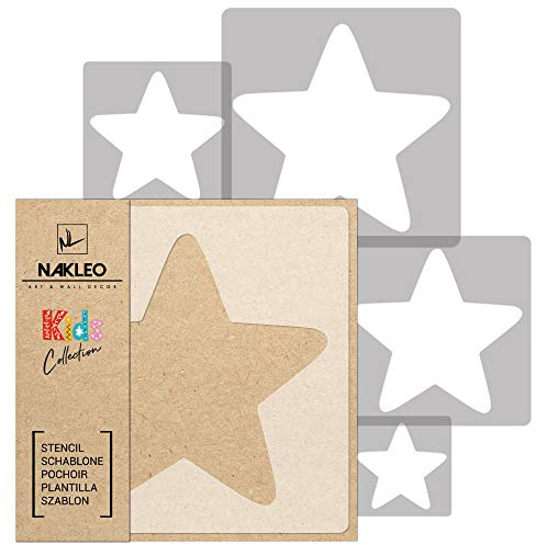 NAKLEO Schablonen Malen für Wandgestaltung im Kinderzimmer, 5 Stück Set 9x9 bis 34x34cm Stern Star Kunststoff Muster, Kinder Kinderzimmer Malvorlage Raumdekoration, Basteln DIY Wand Möbel