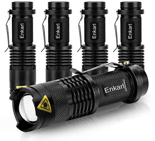 Enkarl Mini LED Taschenlampe, superhell, 5er-Pack 350 Lumen 3-Modi, zoombar, AA-Batterie-Taschenlampe mit Clip,(Batterie nicht im Lieferumfang enthalt