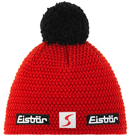 Eisbär Jamie Pompon MÜ SP Hellrot-Schwarz Mütze, Unisex-Erwachsene
