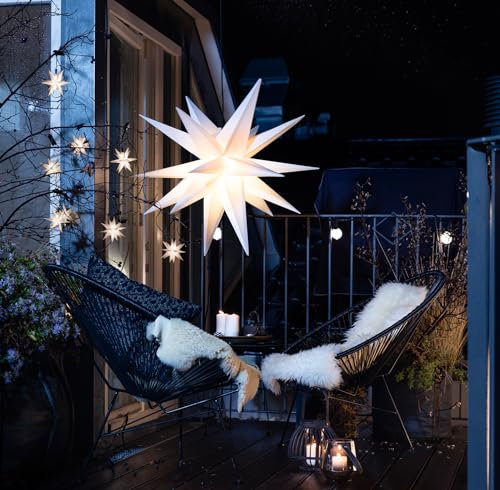 Steinfigurenwelt Giessen 3D WEIHNACHTSSTERN Ø 40 cm 18 Zacken LEUCHTSTERN Außenstern Faltstern Adventsstern Wetterfest für außen und innen 4m Kabel Wetterfest von Dekowelt (Weiß)