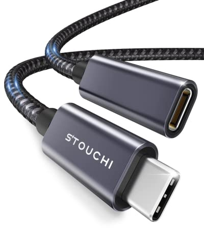 Stouchi USB C Verlängerung 0,5m, USB 3.2 Kabel Typ C Stecker auf Buchse Verlängerungskabel 10Gbit/s 100W Schnelllade,Synchronisieren Audio Kompatibel für PSVR2,Galaxy S23/S22,M1 M2 Max MacBook,Pixel 7