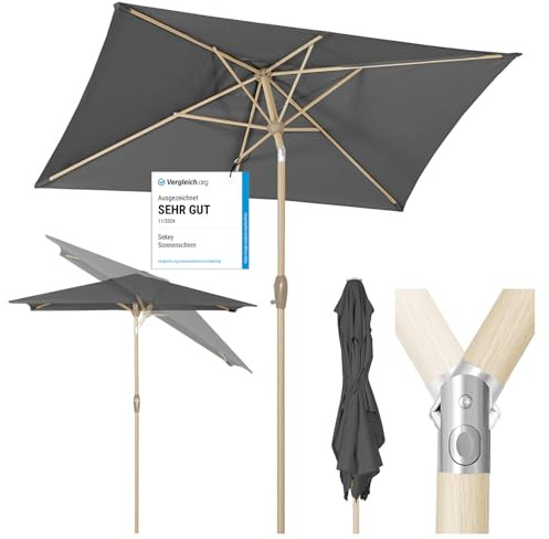 Sekey Parasol Aluminium Rectangulaire 210x140 cm pour Balcon, Jardin & Terrasse - Protection UV 50+ e, Ventilation et Matériau Recyclé (Certifié GRS)