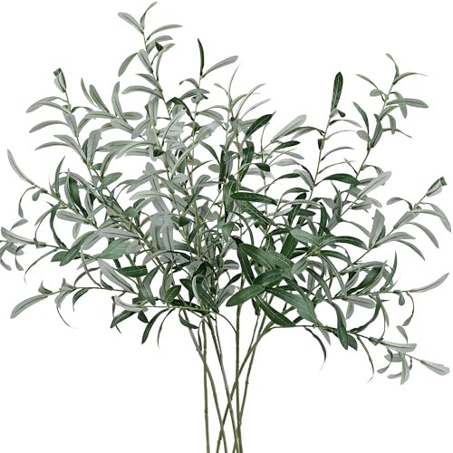 FiveSeasonStuff 6 Stems Artificial Long Stem Olive Leaves and Branches Greenery Floral Arrangement Decoration Fillers Home Décor 78cm