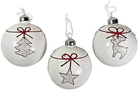 Christbaumkugeln Weiß Tanne Rentier Stern 3 Stück Weihnachtskugeln Echt Glas