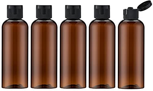 Toureal 100ML Flacon avec Flip Cap Vide (5 Pièces), Rechargeable Bouteille de Voyage pour Cosmétique avec Entonnoir (Marron)