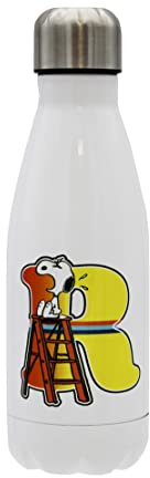 CYPBRANDS Snoopy - Bottiglia d'acqua in acciaio inox, chiusura ermetica, con motivo lettera R multicolore, 550 ml, colore: bianco, prodotto ufficiale