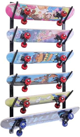 Skateboard-Wandhalterung, Skateboard-Wandhalterung, Snowboard-Wandhalterung, Skihalterung, sechs Etagen, Deck, Wand, Longboard-Rack, Aufbewahrung