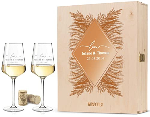 Leonardo Weinglas mit Gravur - Doodle Design - Personalisiert mit Name inkl. bedruckter Holzkiste - Geschenk zu Weihnachten für Weingenießer - Geschenk für Sie & Ihn - Farbe: Große Kiste