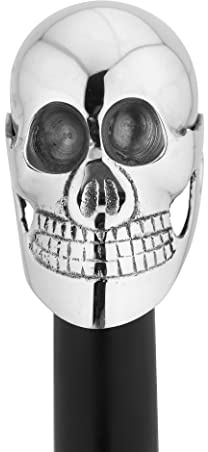 Ajuny Holz Gehstock für Herren Damen und Senioren mit Messing Metallgriff Totenkopf Design Antik Handgefertigt Silber Accessoire Täglicher Gebrauch Geschenk für Erwachsene 35 Zoll