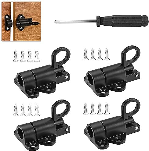 Mogokoyo 4 Stük Automatische Türriegel Schwarz Federverriegelung mit Schraube Schieberiegel Verriegelung Spring Bounce Türschraube für Fenster Holztüren Schranktüren (Schwarz)