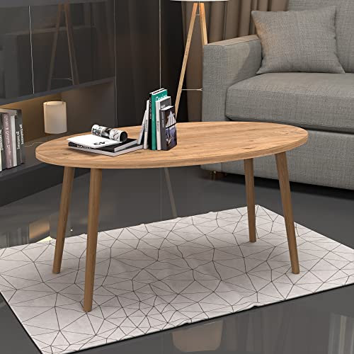 [en.casa] Mesa de Centro Ovalada Mesa Auxiliar Elegante Estable Aglomerado Madera 41 x 90 x 50 cm - Efecto Madera