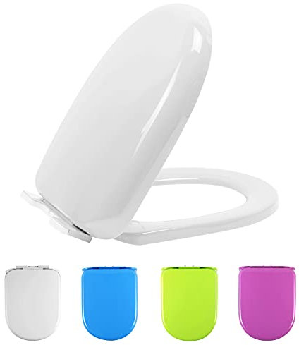 Dawafit Weißer Toilettensitz Mit Absenkautomatik Und Schnellverschluss, Badezimmer-Polypropylen-Material Farbe Toilettensitz Ist Leicht Zu Reinigen, Grün, Lila, Blau/White