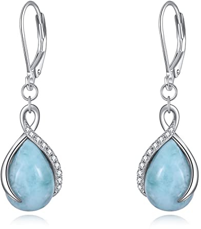 POPLYKE Träne Larimar Leverback Ohrringe für Frauen Sterling Silber Infinity Larimar Ohrringe Dangle
