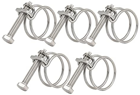 Lot de 5 colliers de serrage à double fil, réglables de 25 à 29 mm en acier inoxydable, 11 tailles en option