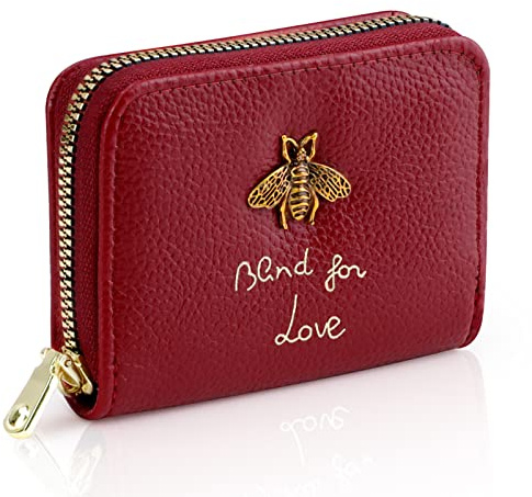 QZDAFFIC Kartenetui Damen Klein Kreditkartenetui 12 Fächer mit Zipper, RFID Schutz Kleiner Portemonnaie Kleingeldbeutel Damen Geldbörse Klein Wallet for Women (Weinrot)