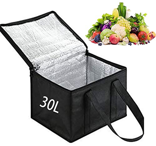 Kühltasche Gross 30L,Kühltasche Faltbar für Picknicktasche,Eistasche Thermotasche Lunch Tasche für Outdoor Picknick Camping Lebensmitteltransport,41 * 26 * 33cm,Schwarz