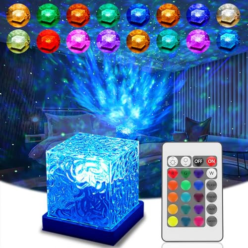 Lámpara de mesa de Wave, lámpara de mesa LED, lámpara de noche, olas del océano, proyector de estrellas LED, galaxia, proyector de cielo estrellado en 16 colores, proyector de luz estrellada con mando