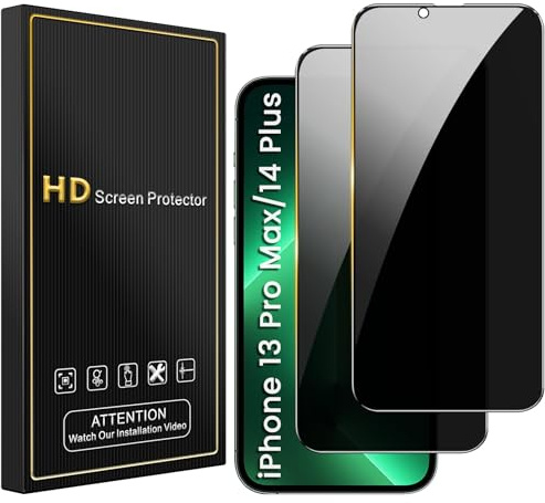 Romkasi Sichtschutz für iPhone 14 Plus/ 13 Pro Max 6,7 Zoll, Anti-Spy Panzer Schutz Glas Folie Schutzfolie, Einfache Installation Blasenfrei 9H Härte 2 Stück
