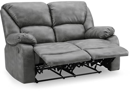 Home Detail Enoch Recliner Sofa, Dark Grey Faux Leather, 2 Seater