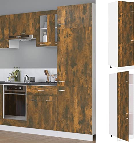 LAPOOH Kühlumbauschrank Räuchereiche 60x57x207 cm Holzwerkstoff, Küche Hochschrank, Küchenschrank, Mehrzweckschrank, Besenschrank, Küchenhochschrank - 815600