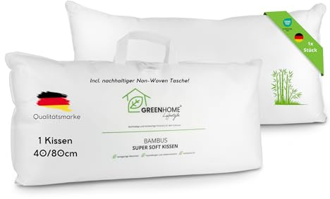 Greenhome Lifestyle Premium Kopfkissen 40x80 cm Bambusbezug, Antiallergen, Oekotex geprüft