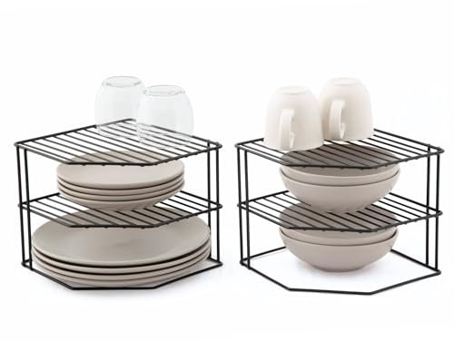 simplywire – 3-stufige Tellerregale – 2er-Pack Küchenschrank-Organisatoren – Schwarz