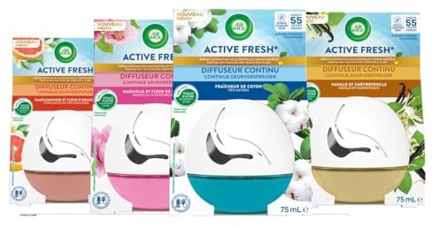 Air Wick - Lote de 4 difusores Active Fresh de 75 ml, algodón, magnolia, pomelo y vainilla