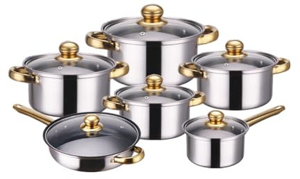 Set Di Pentole In Acciaio Inossidabile Da 12 Pezzi, Pentole/Pentole Con Coperchio In Vetro Set Di Pentole Padelle Pentole Casseruole Set Di Pentole Per Tutte Le Fonti Di Calore Inclusa Induzione