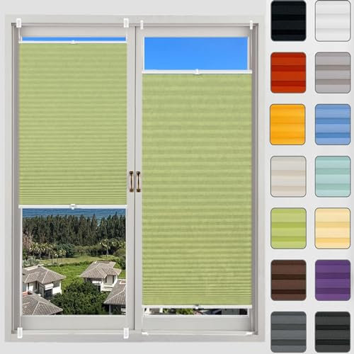 Plissee Plisseerollo Klemmfix Ohne Bohren 20 x 45 cm, Blickdicht Sichtschutz Sonnenschutz, Plissee ohne Bohren Klemmfix Faltrollo, Plissee Sonnenschutz Fenster, für Fenster & Tür, Zart Grün