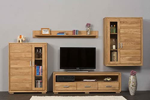 Wohnwand Wohnzimmerschrank Basel Set IV Wildeiche Massivholz geölt 4-teilig