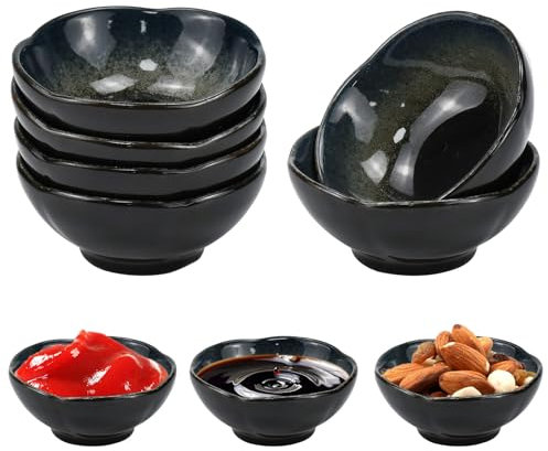 HEKOBAG 6 Pezzi Ciotole per Salsa di Soia Ciotoline per Aperitivo Ciotola per Snack Ciotole per Spezie Rotonda Ciotola per Immersione Mini Ciotole Ceramica per Marmellata, Sushi, Frutta 9.5x4cm