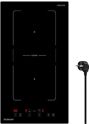 Gudsunal Plaque Induction 2 Feux Encastrable, 3600 W, Zone Flexible, Boost, 9 Niveaux de Puissance, Minuterie, Arrêt Auto, Verrou de Sécurité Enfant