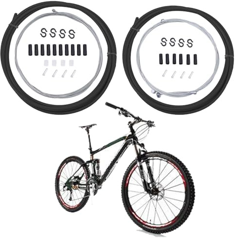 2-Sätze Fahrrad Universal Schaltzug Bremszug Fahrrad Hinten Universal Fahrrad Schaltseil Set Universal Fahrrad Schaltzug Set für Mountainbikes, Citybikes, Schwarz (Bremsleitung+Getriebe)