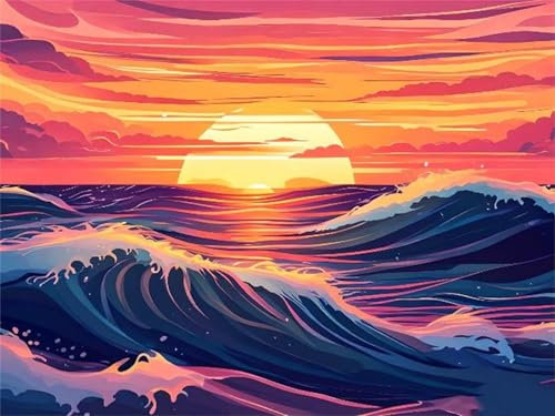 Sonnenuntergang See Malen Nach Zahlen, DIY Set Erwachsene Malen Nach Zahlen , auf Leinwand Acrylmalerei Nach Zahlen mit 3 Pinsel und Acrylfarben Basteln Mädchen Geschenk 80x110cm (Rahmenlos) I-9461