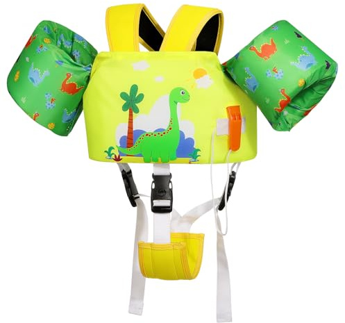 MoKo Kinder Schwimmflügel 22-55 lbs, Kleinkind Schwimmjacke, Badeanzug mit Verstellbar Gurt, Schwimmjacke Wasser Flügel Pool Float, Meer Schwimmen Hilfe für Wassersport Lernen, Gelblich Grüner