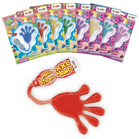 CRAZE MAGIC SLIME, Sticky Hand 8er Pack - Klatschhand für Kinder XXL, 8X Glibber Klebehände in Schleim Kinder mit Griff und Glitzer, Super klebrig und dehnbar
