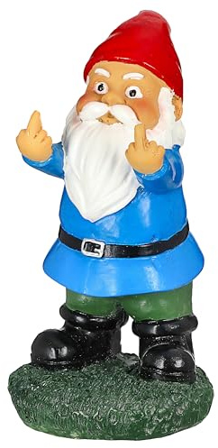 Cepewa Gartenzwerg Mittelfinger | 7x15x7cm bunt Polyresin | Dekofigur Gartendekoration Zwerg mit Stinkefinger frech humorvoll