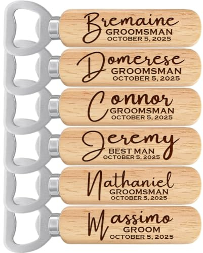 Abrebotellas de madera personalizados, regalos de fiesta de boda para padrinos de boda, padrino y novio, juego de 6-12