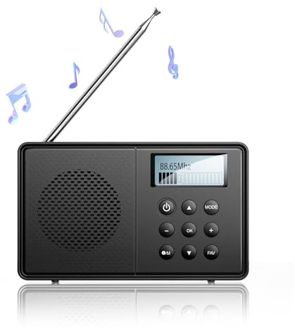 DAB Radio Portable, 40 Presets, DAB Radio With Bluetooth, LED Display, Sleep Timer & Dual Alarms, Headphone Socket, 2200mAh (dark black)