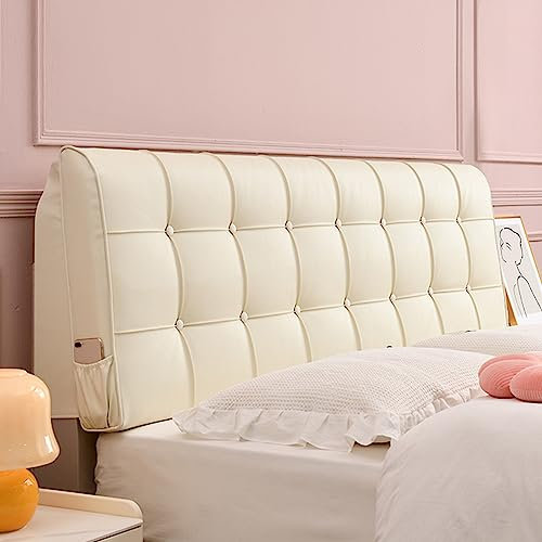 Großes gepolstertes Kunstleder-Wandkissen für Tagesbett, Schlafzimmer, Erkerfenster, übergroße Rückenlehne, Kopfteil, 190 cm, elfenbeinfarben