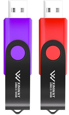 XinwaY USB Flash Drive 64GB Memory Stick Thumb Drive Swivel Design Jump Drive, (2 Pack 64GB - Red Purple)