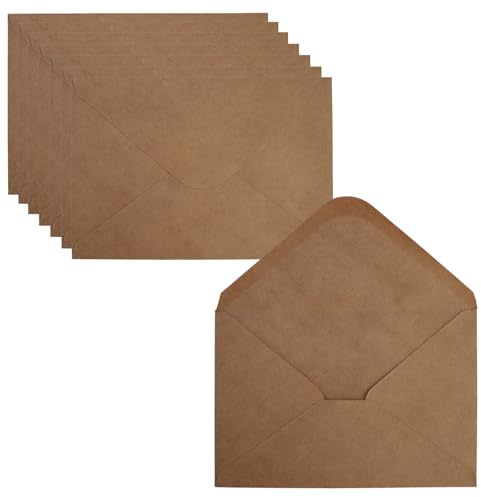 Leucasa 60 Stück Briefumschläge B6-17,5X12,5cm 130 g/m²Braun Kuvert mit Nassklebung Umschläge für Grußkarte, Hochzeit, Abschlussfeier, Babyparty, Partys, Einladungen