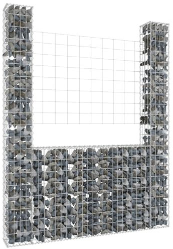 Snsowed Gabbione a U con 2 Pali in Ferro 140x20x200 cm,Gabbione a U,Gabbione per Sassi,Gabbione Rete Metallica-151289