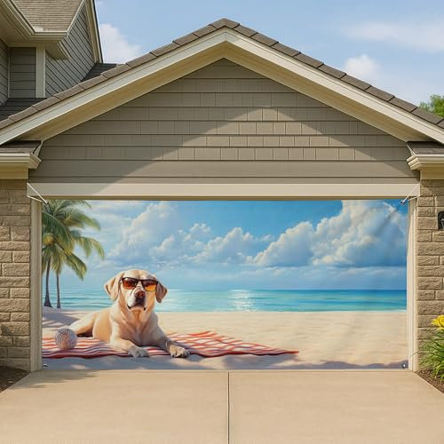 Housse de porte de garage en palmier de plage, décoration tropicale d'été relaxante pour porte de garage, intérieur et extérieur, toile de fond pour fête de plage, 397 x 180 cm