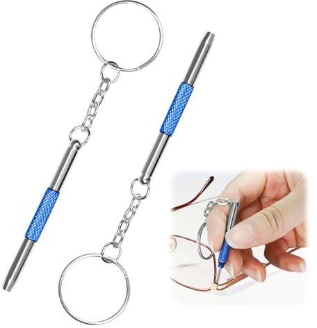 2Pcs Sunglass Glasses Repair Tool Kit, Mini 3 in 1 Eyeglass Screwdriver Repair Kit, Multifunction Spectacle Repair Kit, with Keychain, for Glasses, Keychain, Watch, Jewelry (Phillips, Hex, Flat Head)