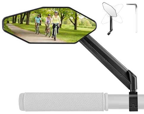 LINGHUANG Fahrradspiegel für E-bike Links, mit Großer Spiegelfläche, Klappbar Rückspiegel Fahrrad für Lenker 21-26mm, 360° Drehbarer Fahrrad Spiegel Links für E-bike E-Scooter Rennrad MTB Lenker