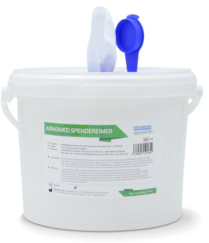12x ARNOMED® Desinfektionstücher Trocken [140 Blatt/Rolle] mit Eimer | Flächendesinfektionstücher 15x30cm, Dry Wipes Disinfectant, Vliesrolle mit Reinigungstücher Flächendesinfektionsmittel Tücher
